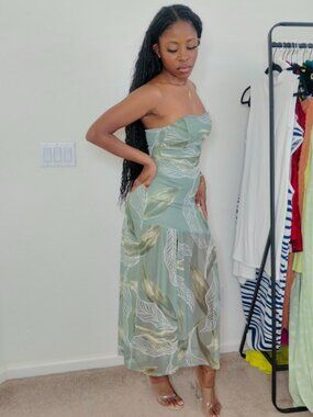 Tropical Light Green Strapless Maxi Dress - Derek Heart